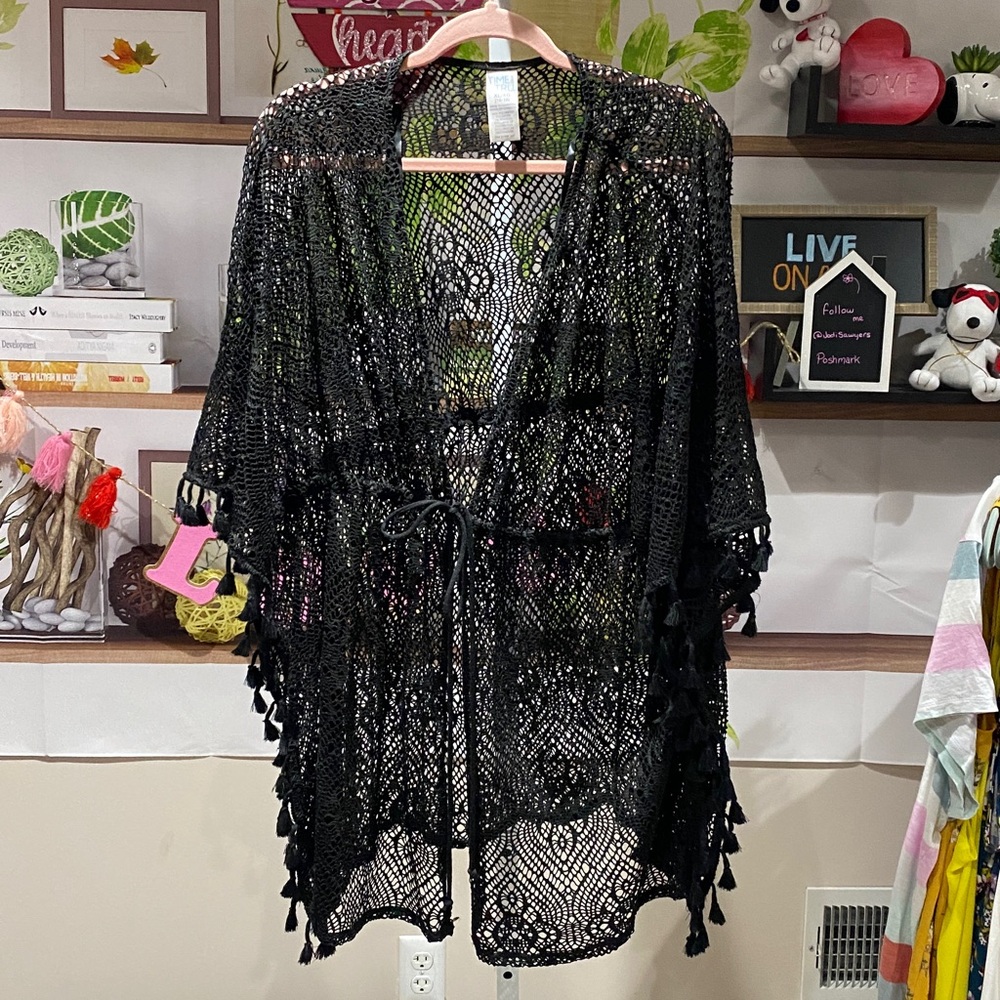 Time and Tru Black Crochet Swim Coverup